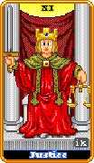 Justice Tarot card in 8-Bit Tarot deck