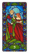 Five of Staves Tarot card in Art Nouveau deck