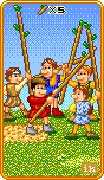 Five of Wands Tarot card in 8-Bit Tarot deck