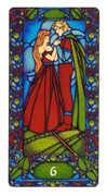 Six of Staves Tarot card in Art Nouveau deck