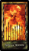 Nine of Wands Tarot card in Archeon deck