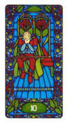 Ten of Staves Tarot card in Art Nouveau deck