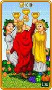 Three of Cups Tarot card in 8-Bit Tarot deck