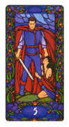 Five of Swords Tarot card in Art Nouveau deck