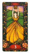 Three of Coins Tarot card in Art Nouveau deck