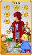 Six of Coins Tarot card in 8-Bit Tarot deck