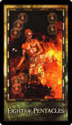 Eight of Coins Tarot card in Archeon deck