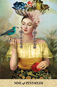 Nine of Pentacles Tarot card in Tarot of Mystical Moments deck