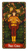 Page of Coins Tarot card in Art Nouveau deck