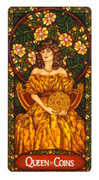 Queen of Coins Tarot card in Art Nouveau deck
